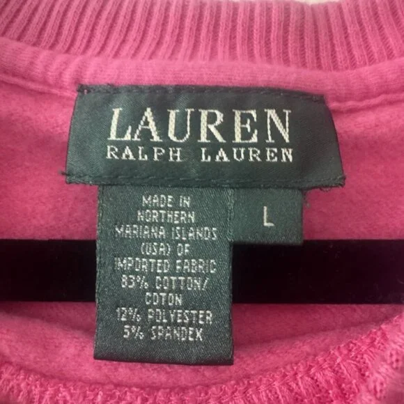 Lauren Ralph Lauren Pullover Pink L Front Zipper Pockets Made in USA **FLAW** - Picture 3 of 14
